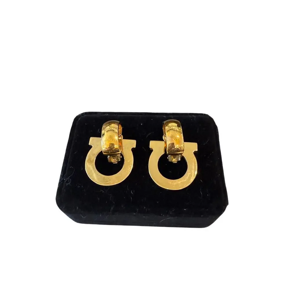 Ferragamo Gancini Vintage Gold Clip-On Earrings*Bright and Shiny - Picture 1 of 2